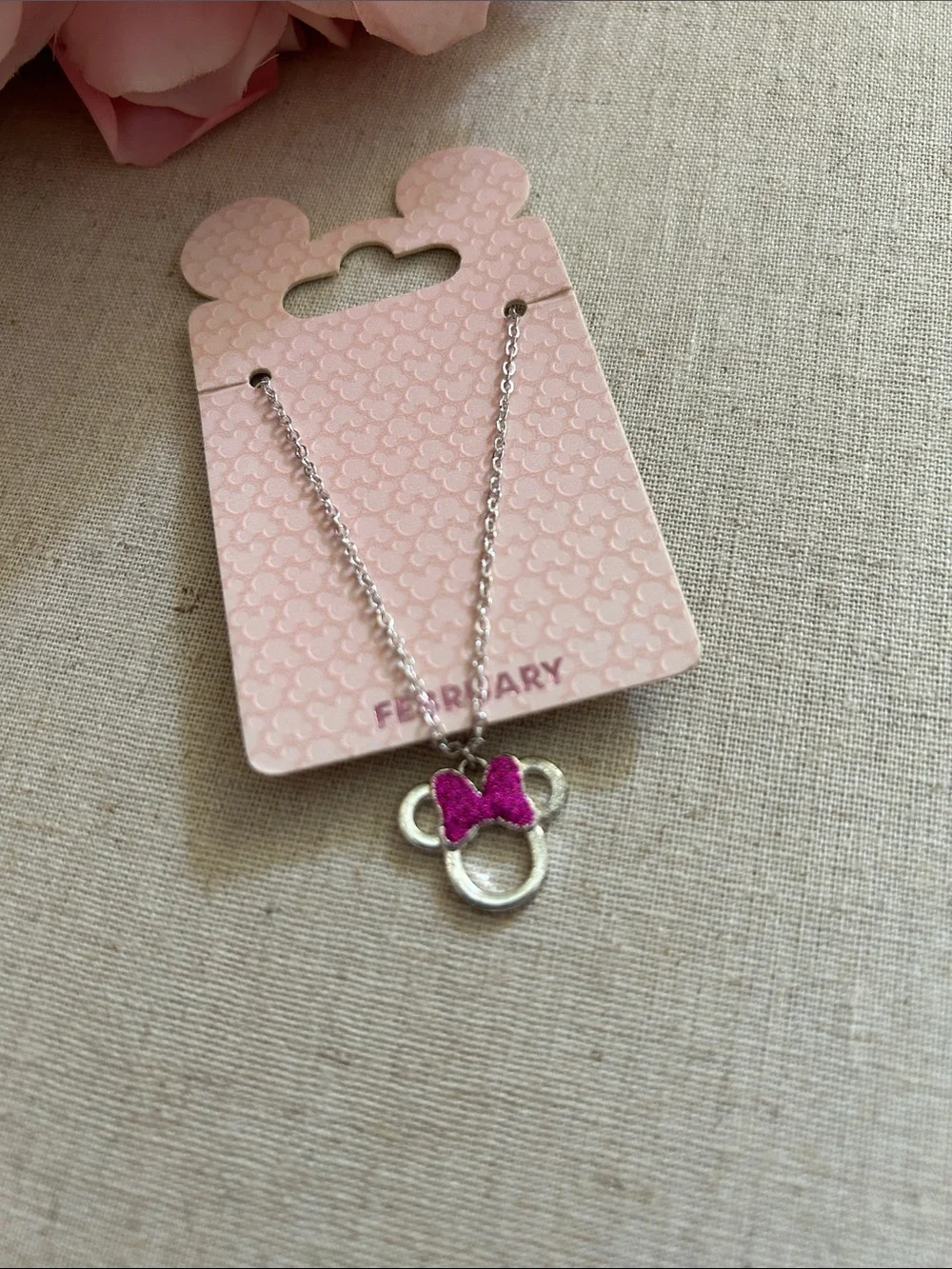 DISNEY • Authentic Disney Pink Purple & Silver February Minnie Mouse Necklace